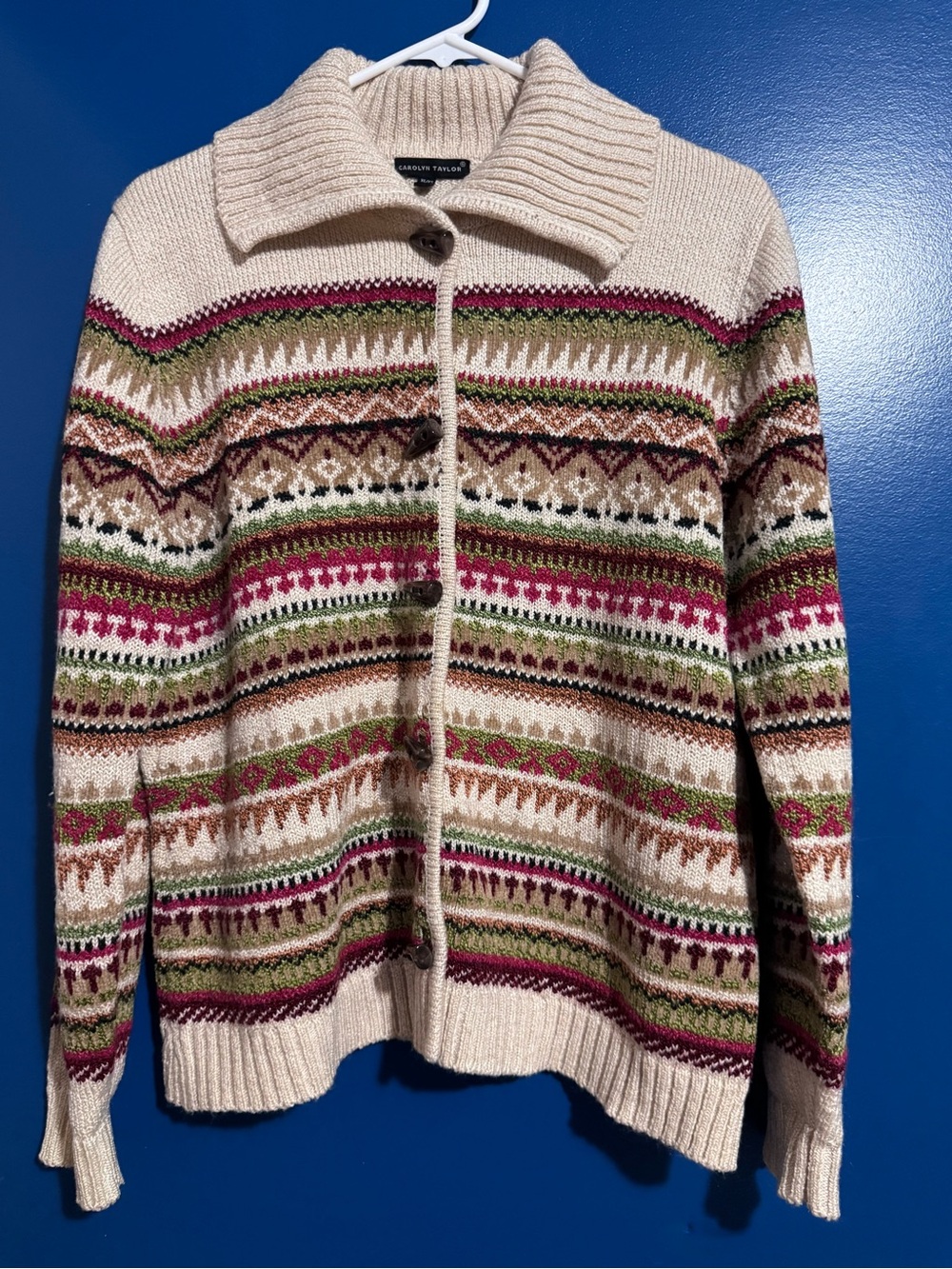 Carolyn Taylor Cream Multicolor Fair Isle Cardigan